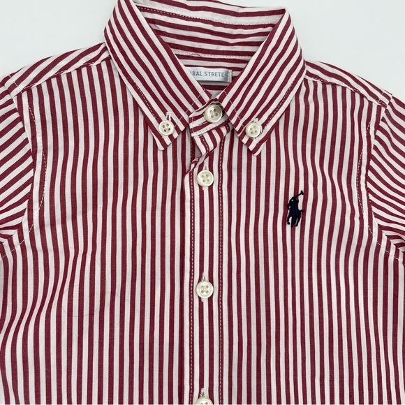NWT Ralph Lauren Cotton Red Striped Button Down Shirt 6 Months Natural Stretch - Picture 2 of 10